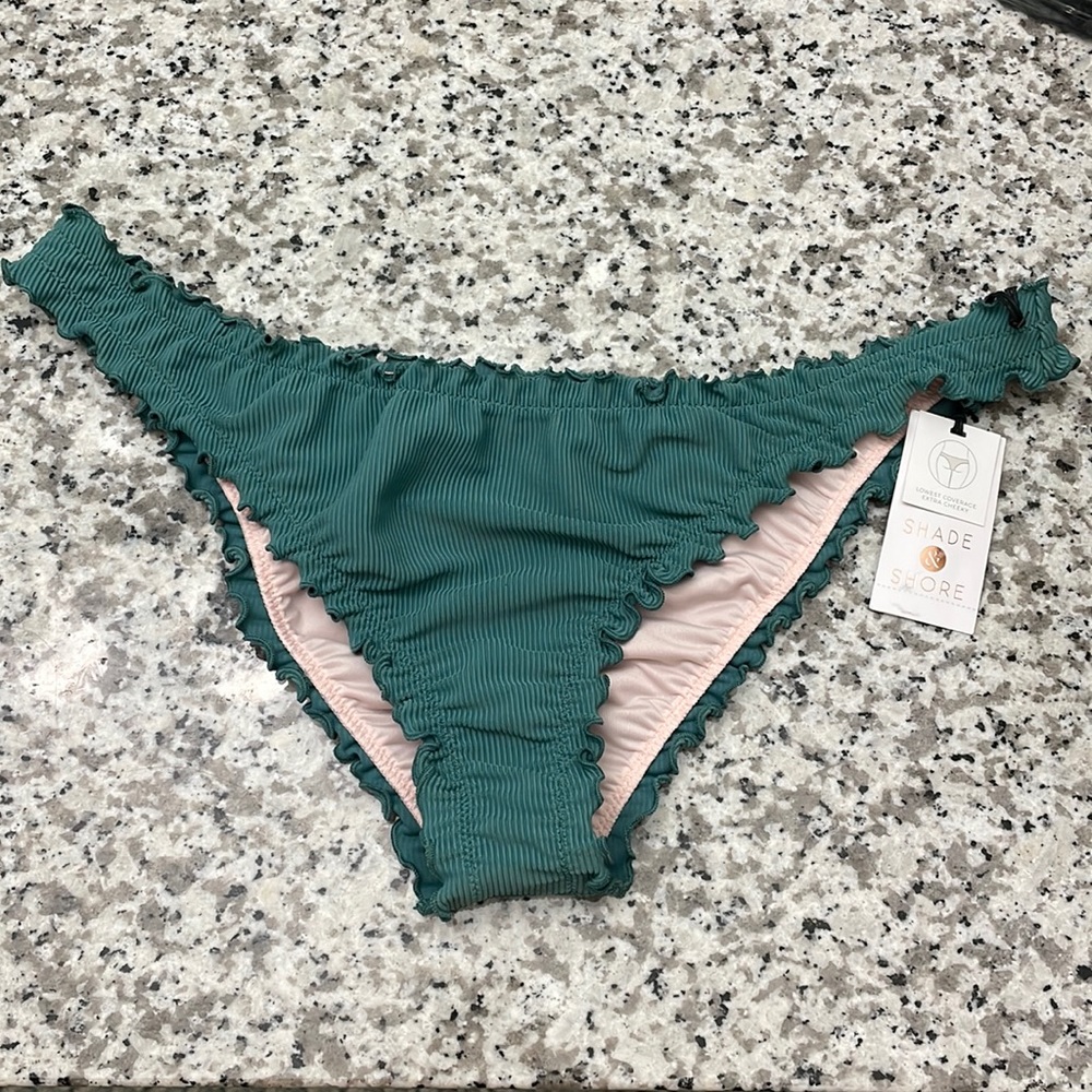 Shade & Shore Ribbed Cheeky Bikini Bottom Green L Large